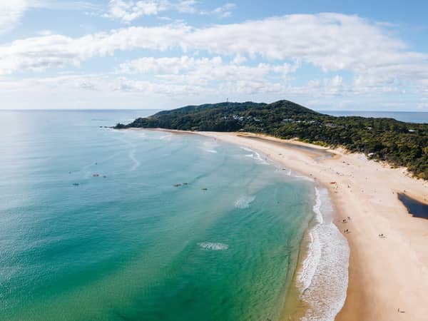Aerial view of the long beach and headland at Byron Bay