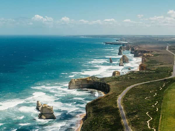 The road and walking track running along the clifftops by the Twelve Apostles